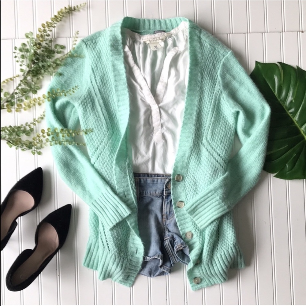 Mint green cardigan button up long sleeve sweater